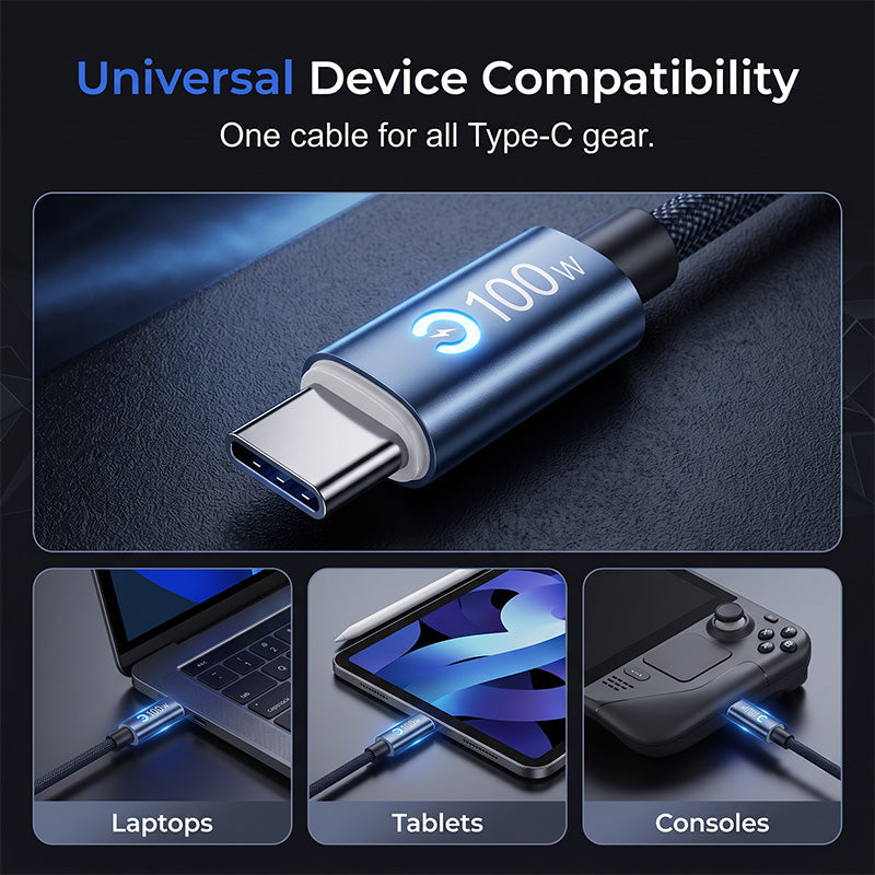 Type-C zu Type-C Schnellladekabel – 100W, automatische Stromabschaltung & verstärkte Dreifachstruktur – perfekt für Laptops, Tablets und Smartphones