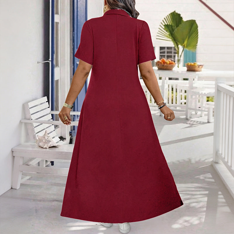 Damen Casual Einfarbiges Reißverschluss Maxikleid