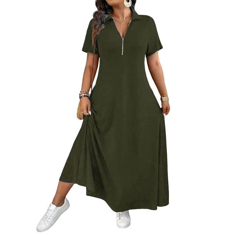 Damen Casual Einfarbiges Reißverschluss Maxikleid