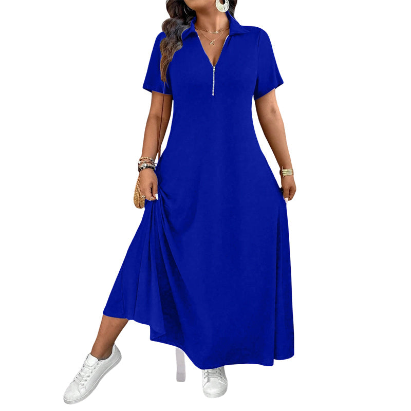 Damen Casual Einfarbiges Reißverschluss Maxikleid