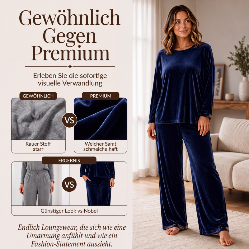 Samt-Set für Damen – Langarm-Oberteil & weit geschnittene Hose