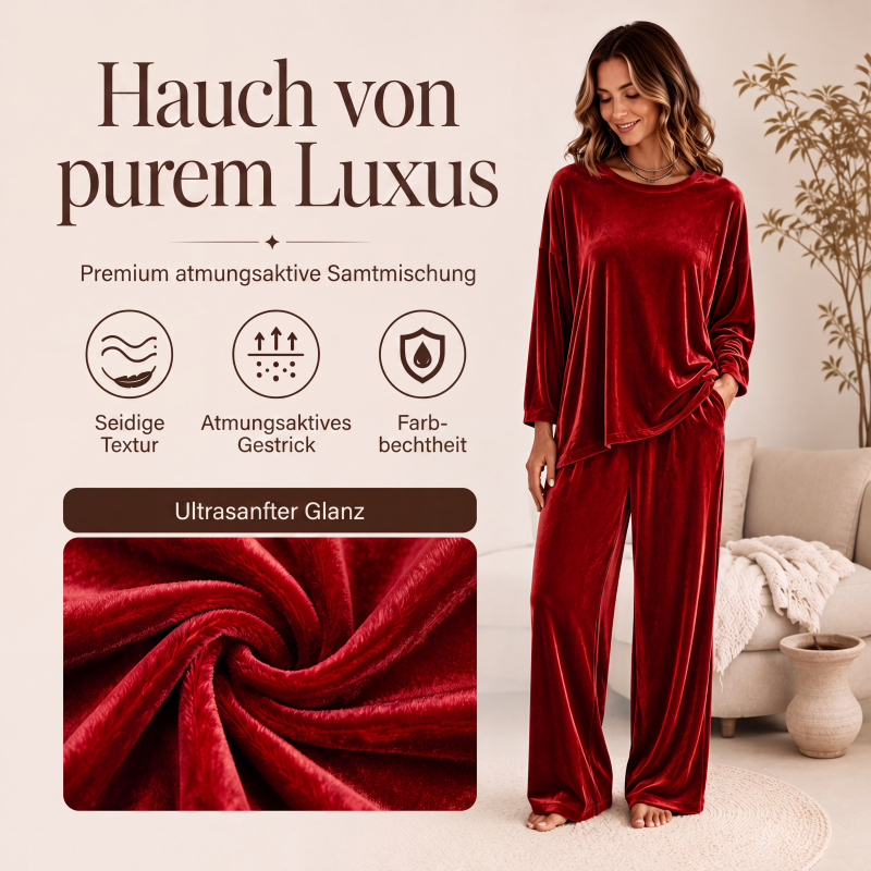 Samt-Set für Damen – Langarm-Oberteil & weit geschnittene Hose