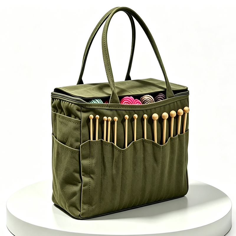 Praktische Garntasche aus strapazierfähigem Canvas mit cleveren Fächern für Nadeln und Schere