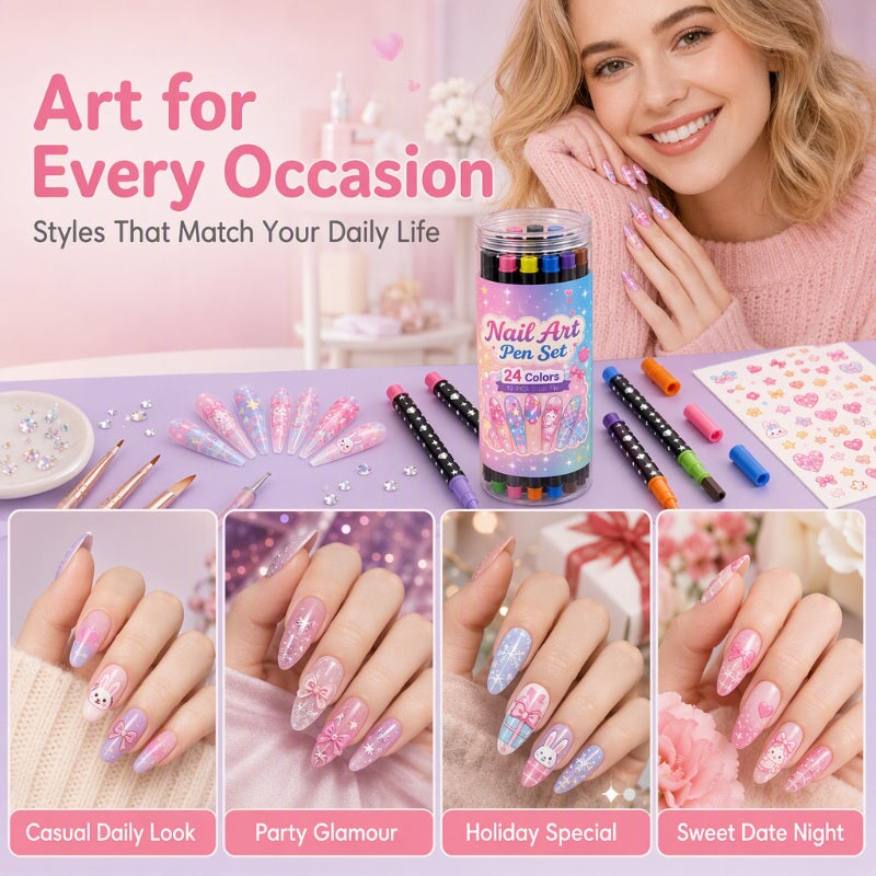 24 Farben Dual Ended Nail Art Stifte Set