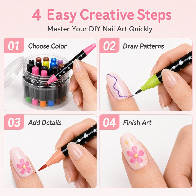 24 Farben Dual Ended Nail Art Stifte Set