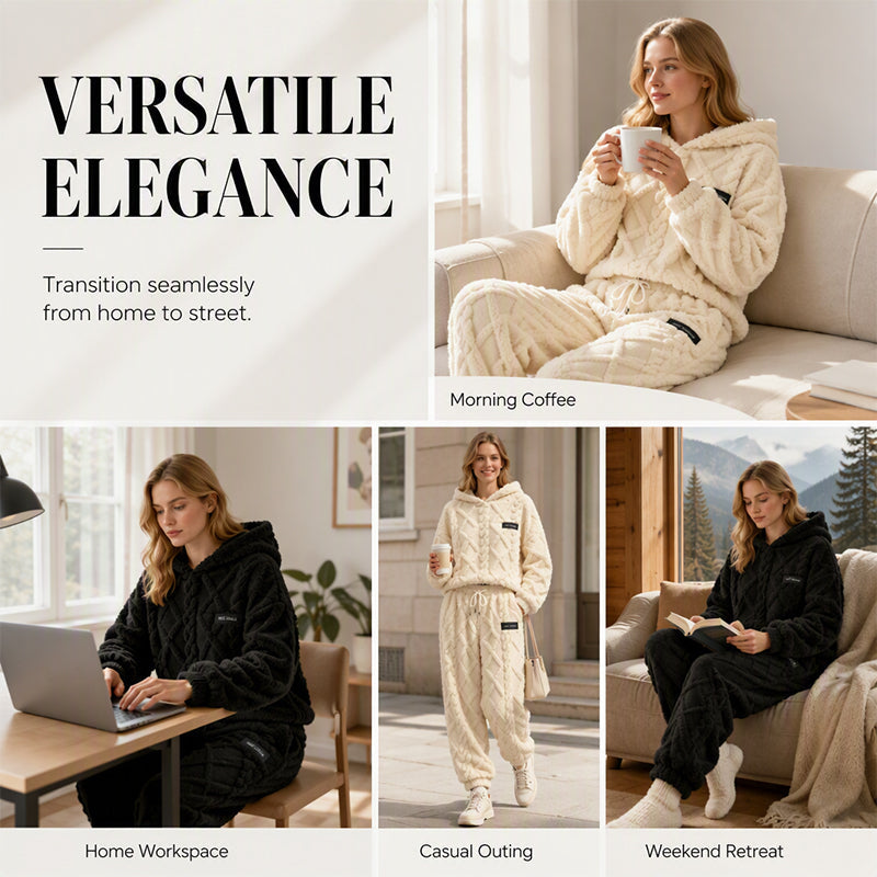 Damen Plüsch-Strukturiertes Hoodie & Hose 2-teiliges Set
