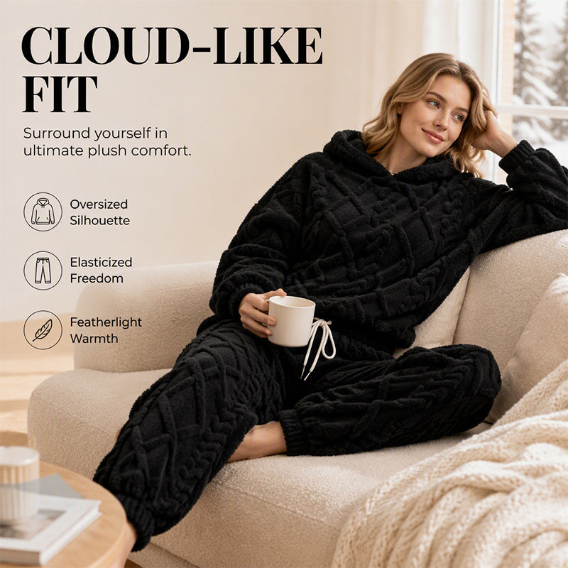 Damen Plüsch-Strukturiertes Hoodie & Hose 2-teiliges Set