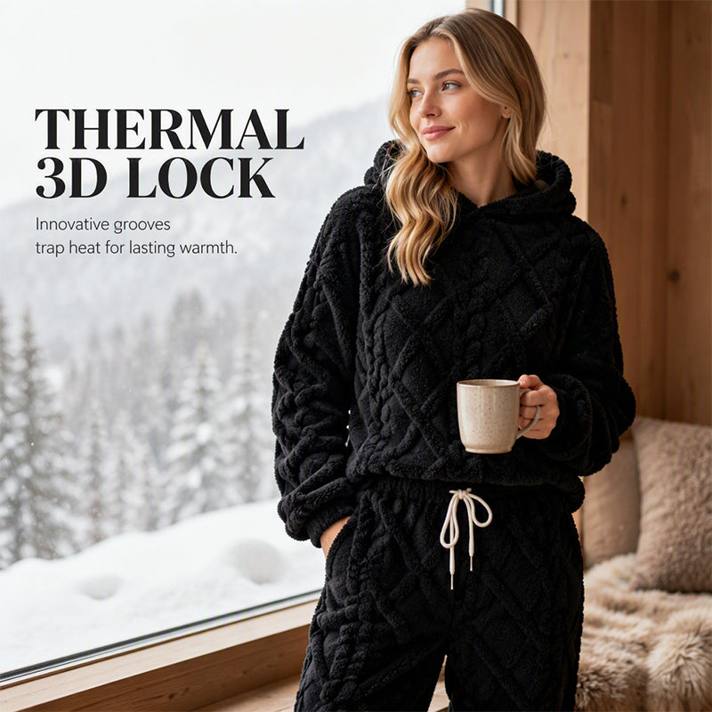 Damen Plüsch-Strukturiertes Hoodie & Hose 2-teiliges Set