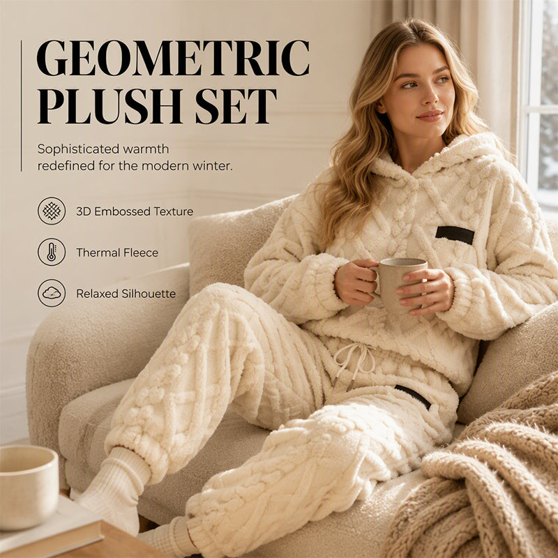 Damen Plüsch-Strukturiertes Hoodie & Hose 2-teiliges Set