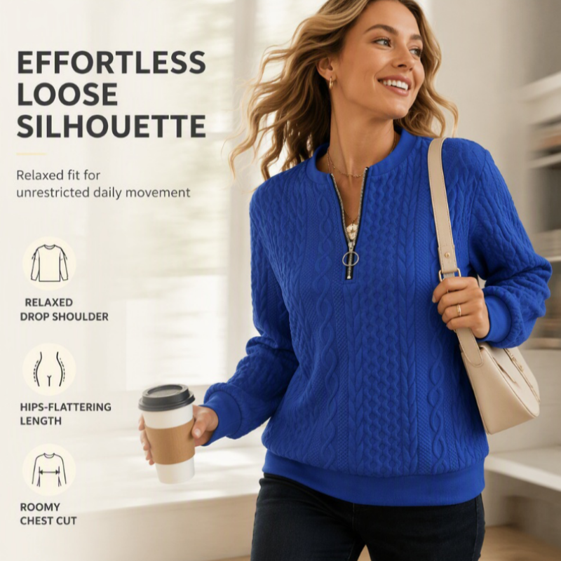 Damen Half-Zip Zopfmuster Pullover – Elegante Wärme für den Alltag