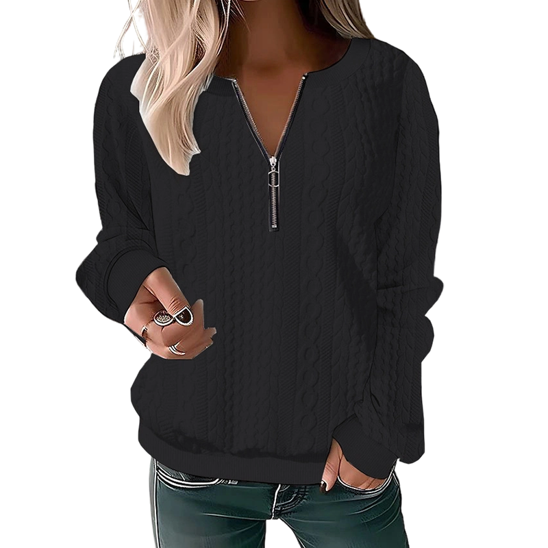 Damen Half-Zip Zopfmuster Pullover – Elegante Wärme für den Alltag