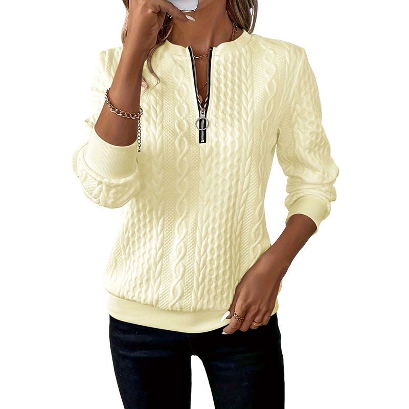 Damen Half-Zip Zopfmuster Pullover – Elegante Wärme für den Alltag