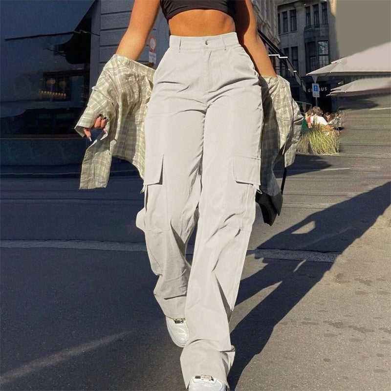 Damen High-Waist Straight-Leg Cargohose