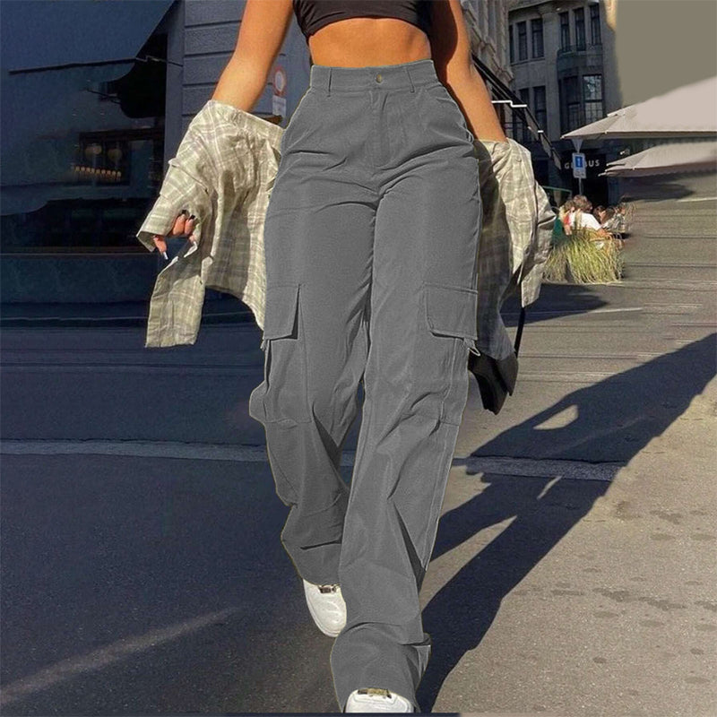 Damen High-Waist Straight-Leg Cargohose