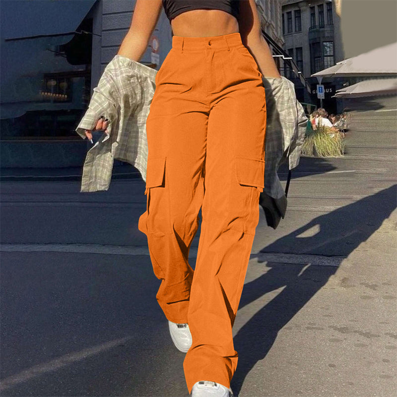 Damen High-Waist Straight-Leg Cargohose