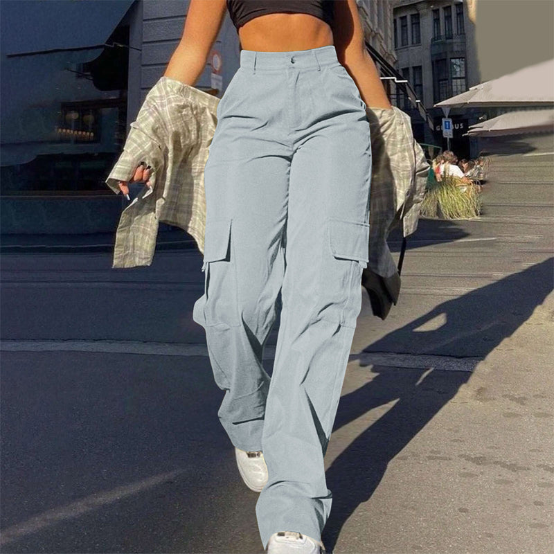 Damen High-Waist Straight-Leg Cargohose