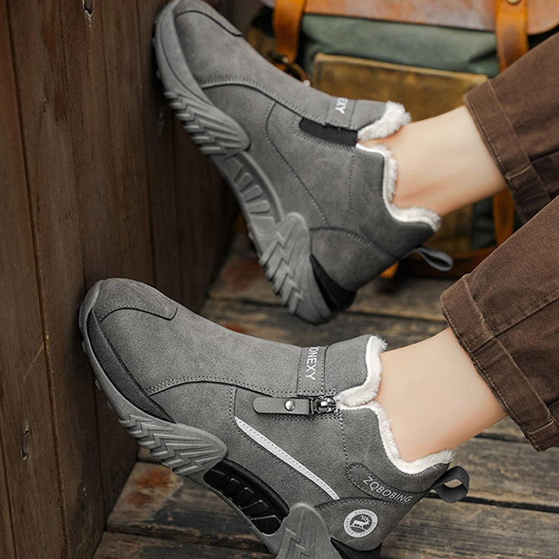 Herren gefütterte Leder-High-Tops – Warme Winterstiefel mit Seitenreißverschluss – Rutschfester Griff für kaltes Wetter
