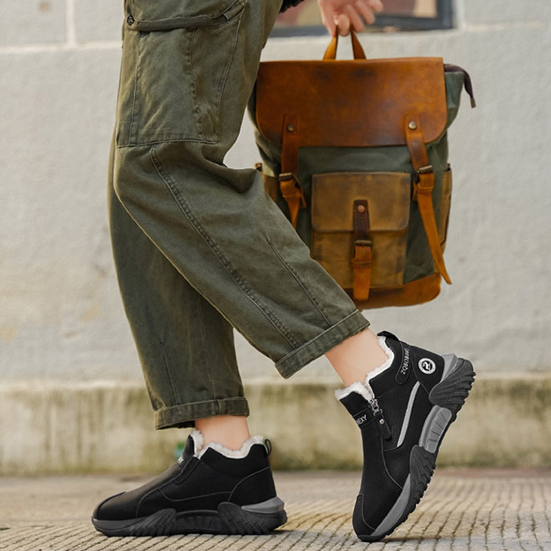 Herren gefütterte Leder-High-Tops – Warme Winterstiefel mit Seitenreißverschluss – Rutschfester Griff für kaltes Wetter