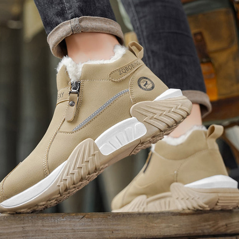 Herren gefütterte Leder-High-Tops – Warme Winterstiefel mit Seitenreißverschluss – Rutschfester Griff für kaltes Wetter