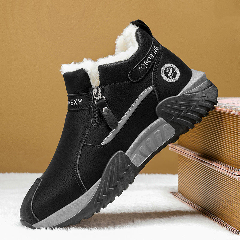 Herren gefütterte Leder-High-Tops – Warme Winterstiefel mit Seitenreißverschluss – Rutschfester Griff für kaltes Wetter