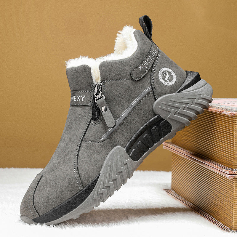 Herren gefütterte Leder-High-Tops – Warme Winterstiefel mit Seitenreißverschluss – Rutschfester Griff für kaltes Wetter