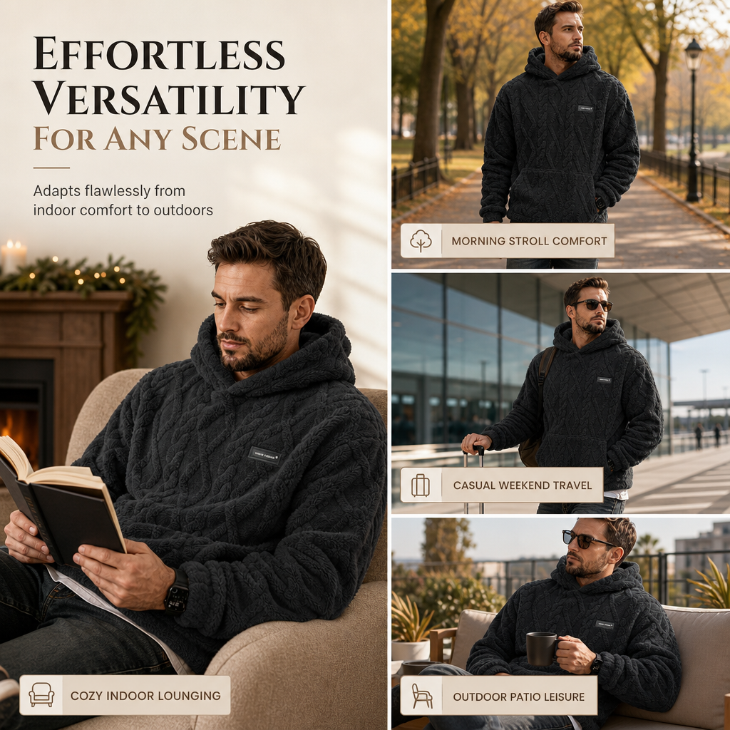 Herren Winter Gefütterter Lined Hoodie Jacquard Muster Langarm Pullover Sweatshirt für Casual Outdoor Wear