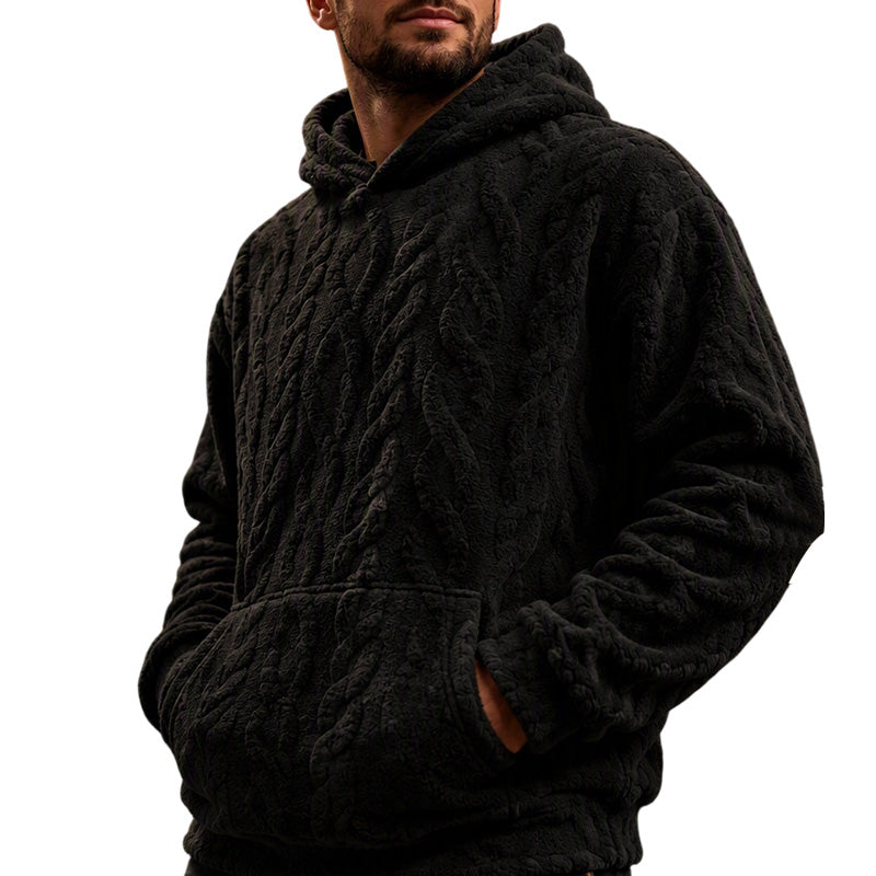 Herren Winter Gefütterter Lined Hoodie Jacquard Muster Langarm Pullover Sweatshirt für Casual Outdoor Wear