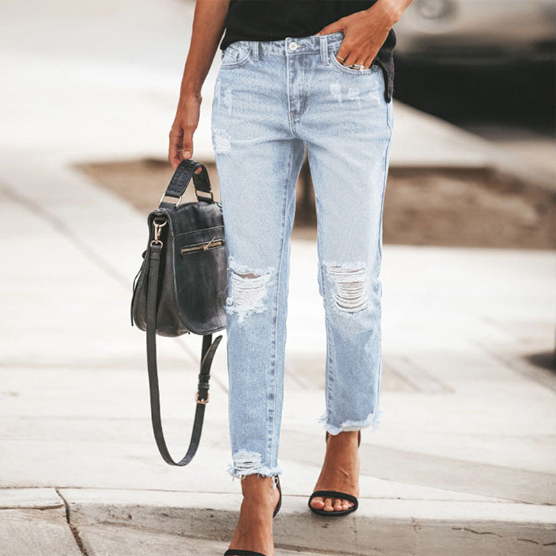 Damen Distressed Ripped Jeans im Vintage-Stil
