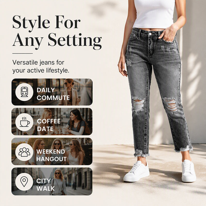 Damen Distressed Ripped Jeans im Vintage-Stil