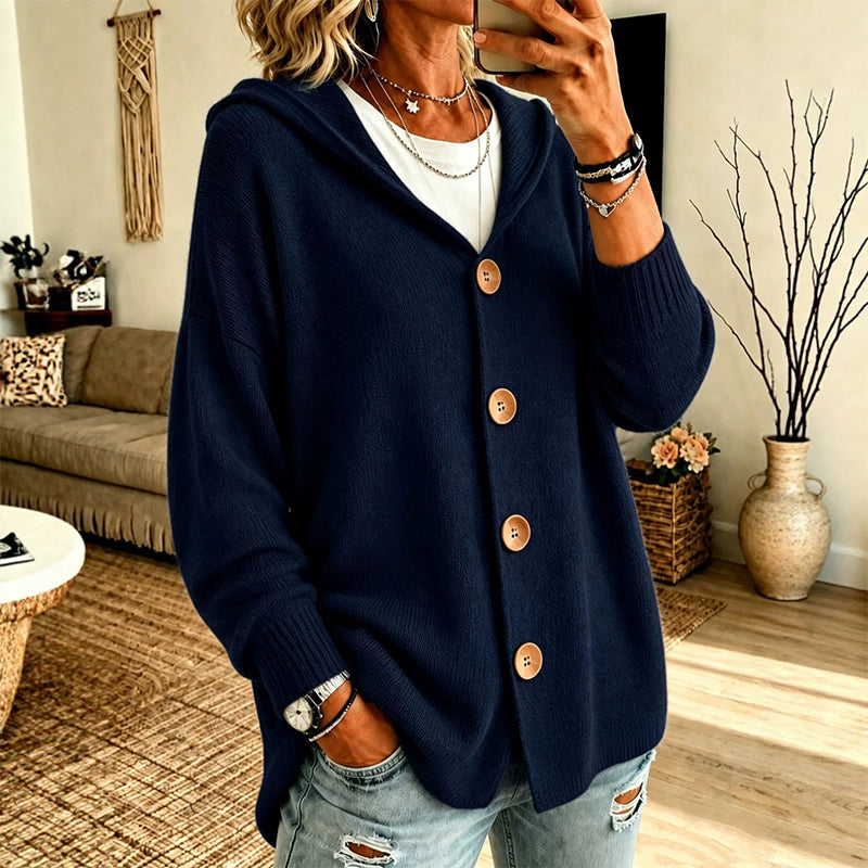 Gestrickte Strickjacke mit Kapuze in entspannter Passform für Damen