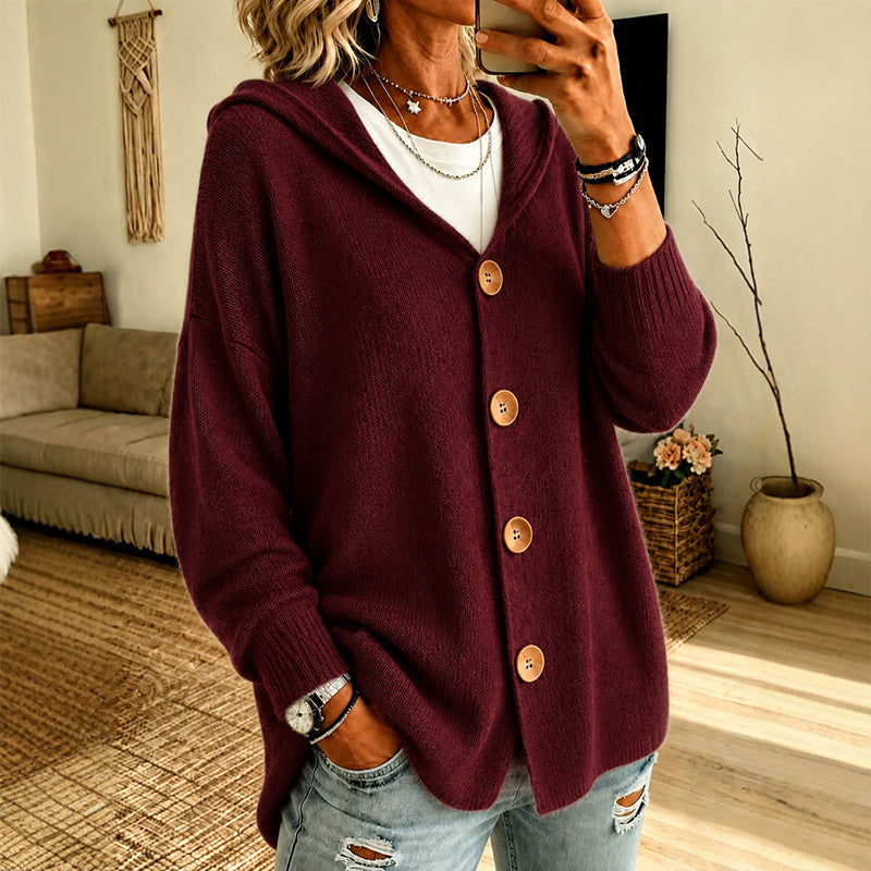 Gestrickte Strickjacke mit Kapuze in entspannter Passform für Damen