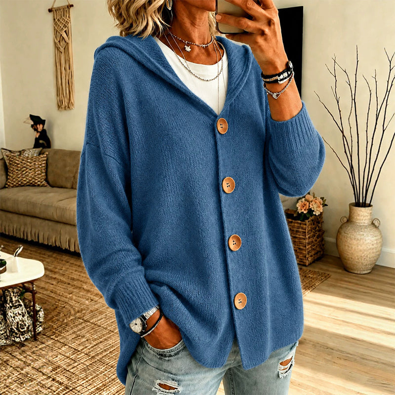 Gestrickte Strickjacke mit Kapuze in entspannter Passform für Damen