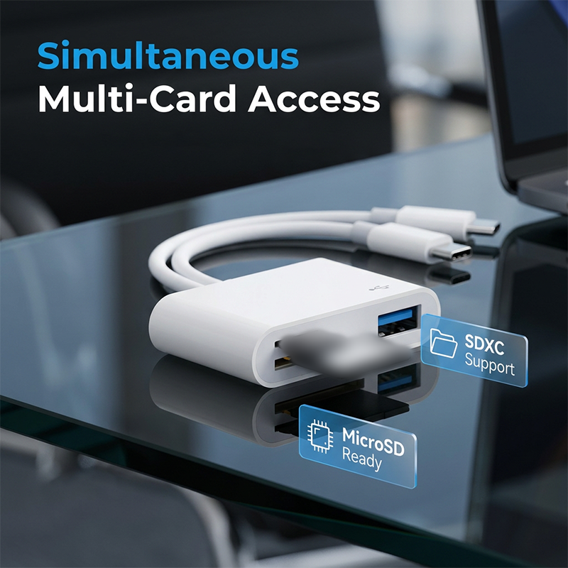 5-in-1 Multiport Speicherkartenleser, Doppelstecker Plug-and-Play, Unterstützung bis zu 1TB für schnelle Dateiübertragung