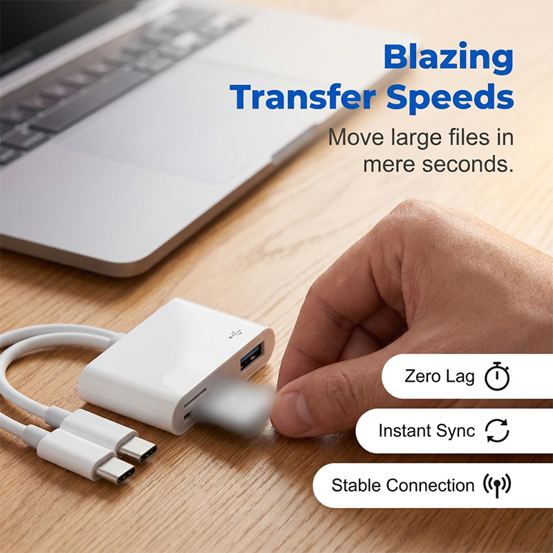 5-in-1 Multiport Speicherkartenleser, Doppelstecker Plug-and-Play, Unterstützung bis zu 1TB für schnelle Dateiübertragung