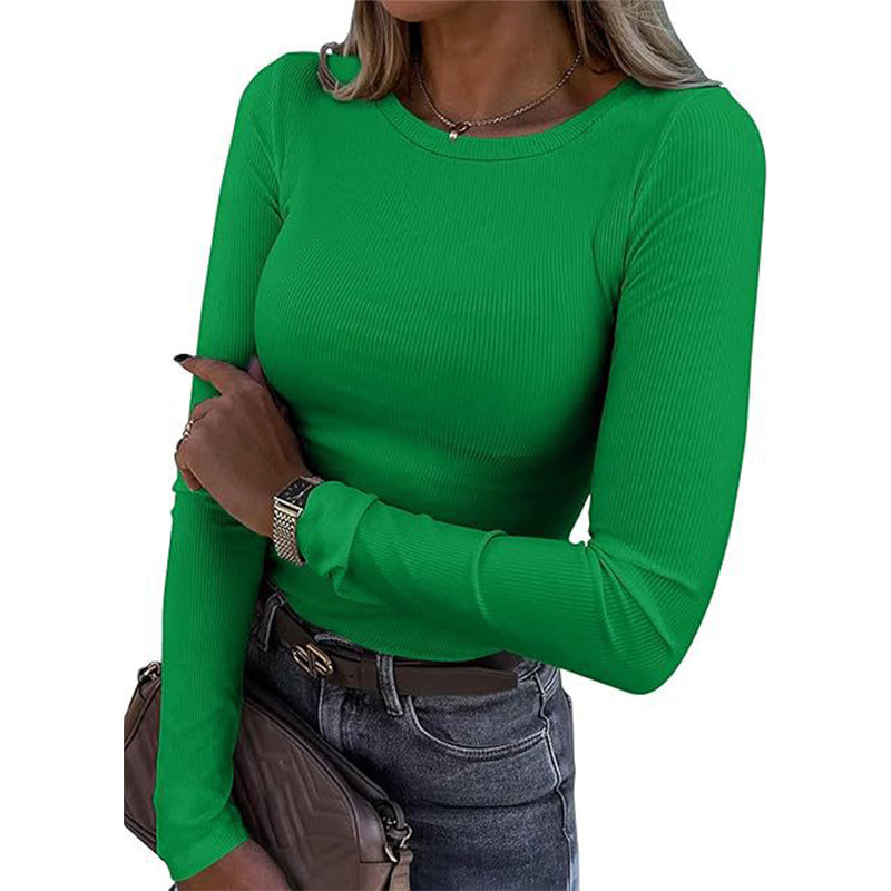 Geripptes klassisches Damen-Stricktop mit Rundhalsausschnitt