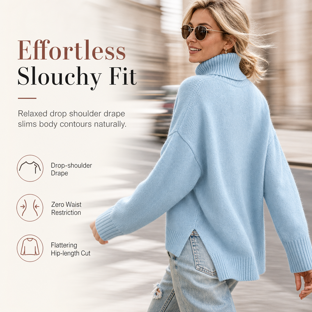 Damen Locker Sitzender Gestrickter Rollkragenpullover