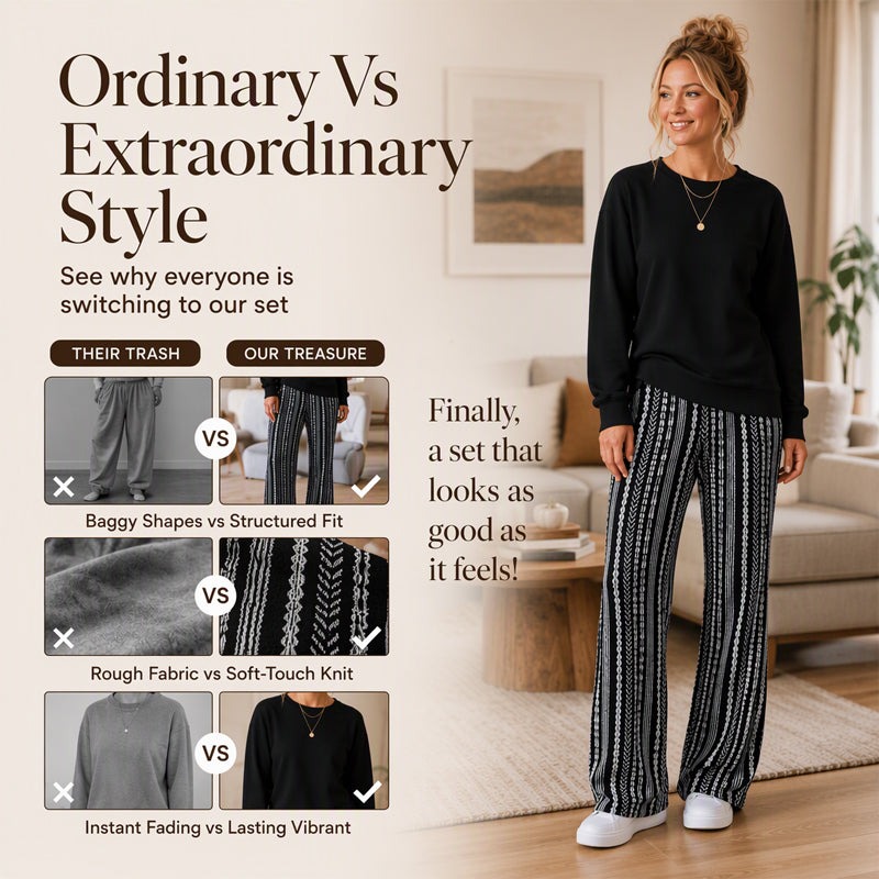 Lässiges Damen-Rundhalsausschnitt-Top & Bedruckte Hosen Set