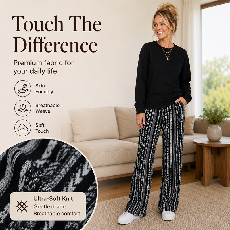 Lässiges Damen-Rundhalsausschnitt-Top & Bedruckte Hosen Set