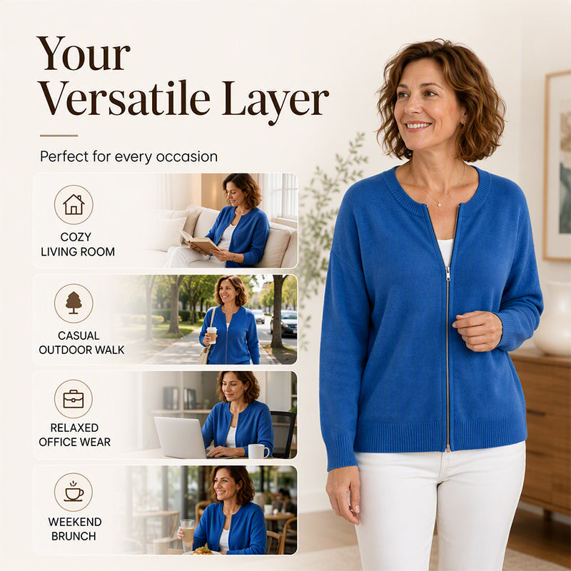 Damen Casual Strickjacke mit Reißverschluss