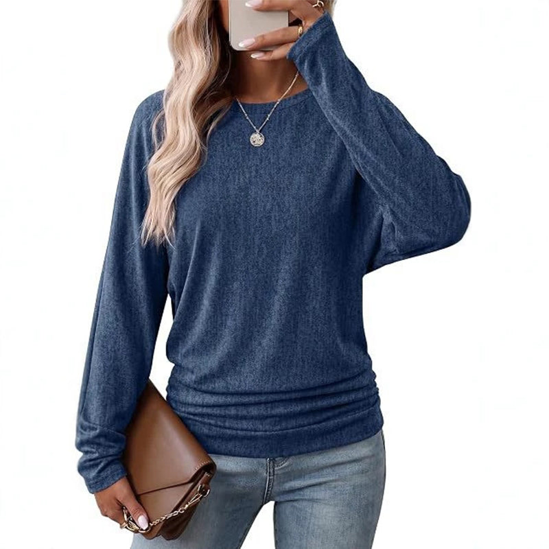 Damen Lässiges Rundhals-Top mit gerafftem Saum