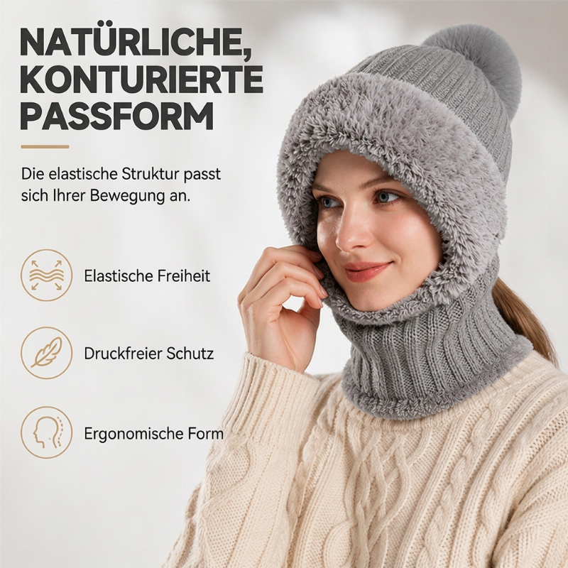 Damen Winter Einteilige Gestrickte Mütze Schal Maske
