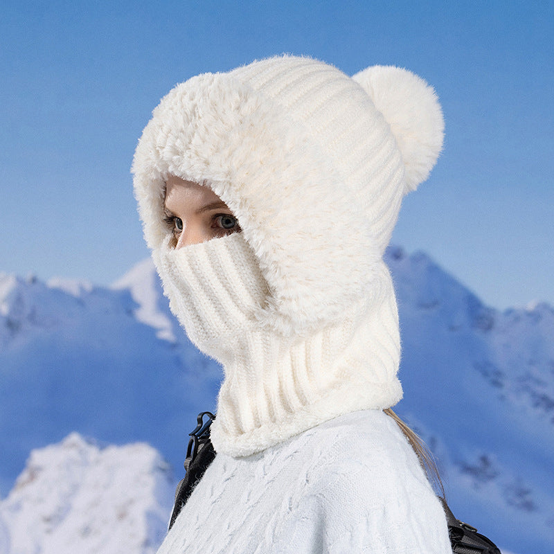 Damen Winter Einteilige Gestrickte Mütze Schal Maske