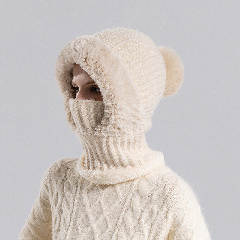 Damen Winter Einteilige Gestrickte Mütze Schal Maske