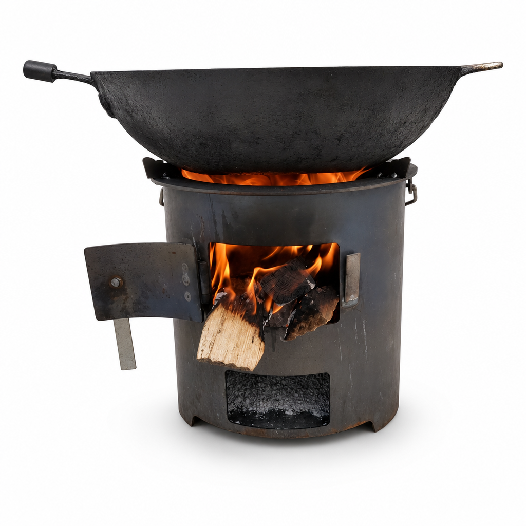Robuster Tragbarer Holz- und Kohle-Campingkocher – Hocheffizienter Bodenzug-Luftstrom für Raucharme Verbrennung, Verstärkter Verformungsresistenter Kohlenstoffstahl & Vielseitiger 3-in-1 Kochen Grille