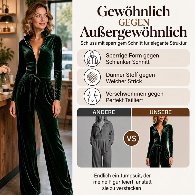 Damen Schicker Samt-Overall mit Stehkragen