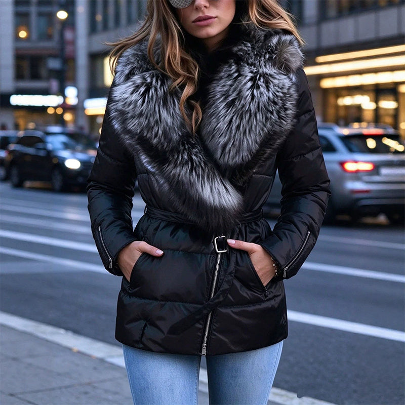 Damen Wattierte Jacke mit Kunstfellkragen