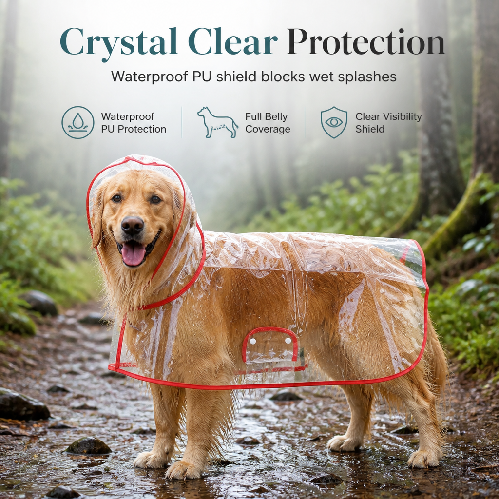 Transparenter Hunde-Regenmantel aus EVA mit Kapuze und verstellbarem Bauchgurt, Größen XS–8XL
