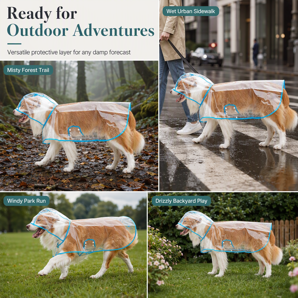 Transparenter Hunde-Regenmantel aus EVA mit Kapuze und verstellbarem Bauchgurt, Größen XS–8XL