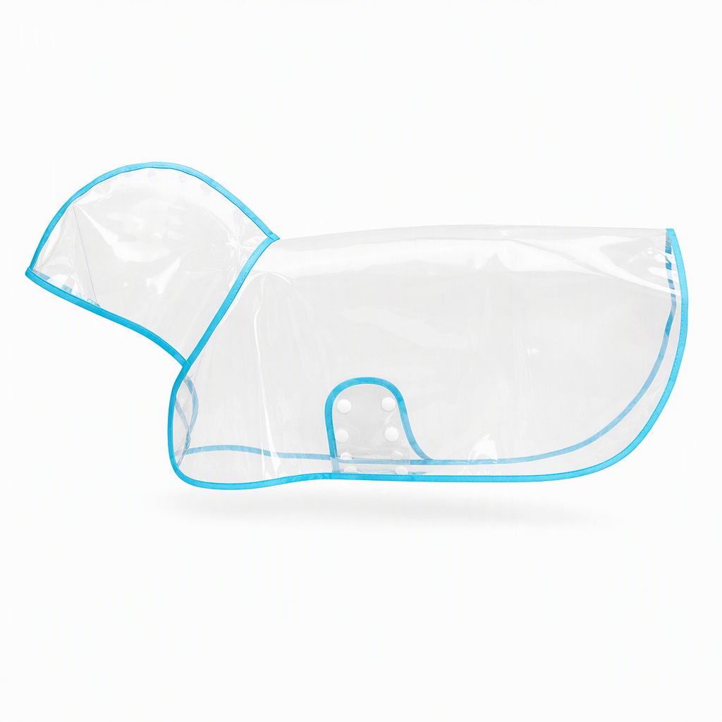 Transparenter Hunde-Regenmantel aus EVA mit Kapuze und verstellbarem Bauchgurt, Größen XS–8XL