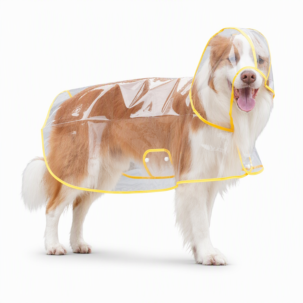 Transparenter Hunde-Regenmantel aus EVA mit Kapuze und verstellbarem Bauchgurt, Größen XS–8XL